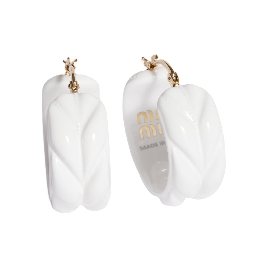 5IO510-2G9P-F0009 Miu Miu Matelasse Earrings White