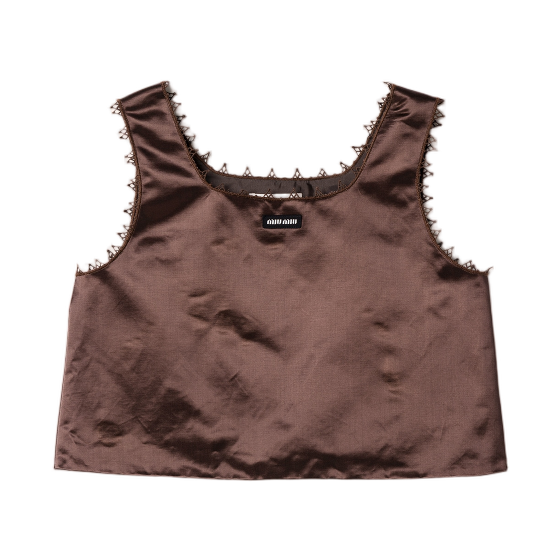 (W) 미우 미우 사틴 크롭 탑 코코아 브라운((W) Miu Miu Satin Crop Top Cocoa Brown) - 1