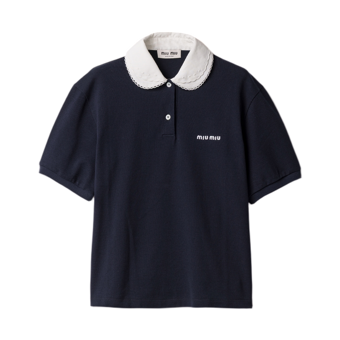 (W) 미우 미우 피케 폴로 셔츠 네이비((W) Miu Miu Pique Polo Shirt Navy)
