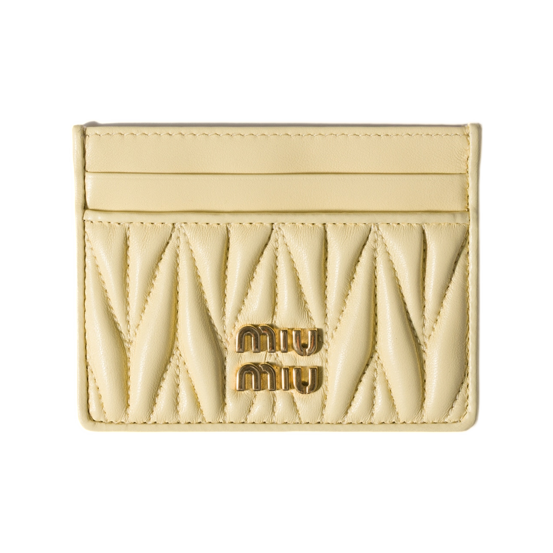 5MC076-AFPP-F0061 Miu Miu Matelasse Nappa Leather Card Holder Cream