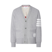 Thom Browne Loopback 4-Bar Boat Embroidery Cardigan Light Grey