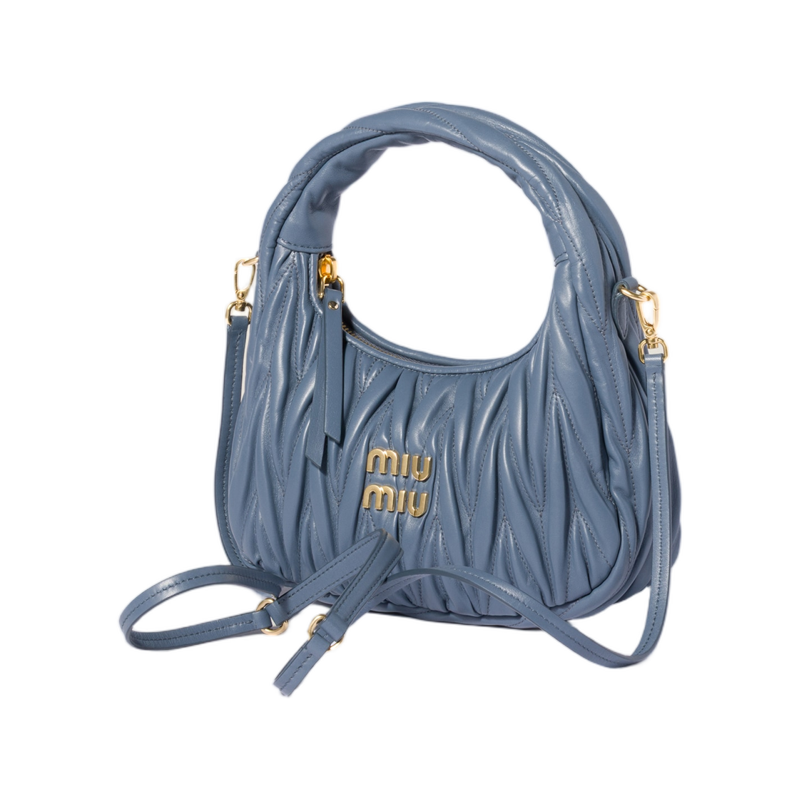 미우 미우 원더 마틀라세 나파 레더 호보백 에비에이션 블루(Miu Miu Wander Matelasse Nappa Leather Hobo Bag Aviation Blue) - 2