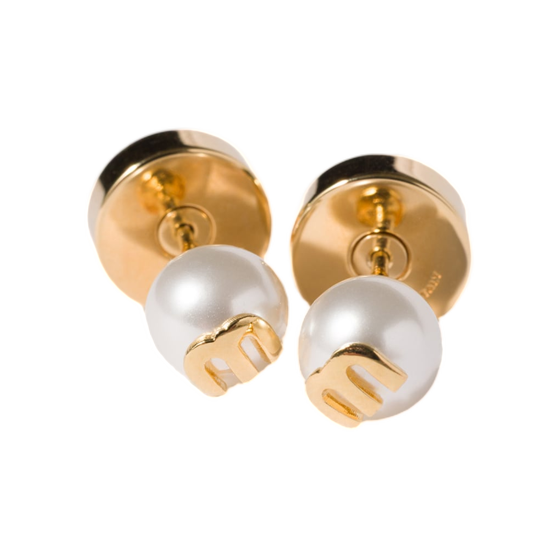 5IO529-2G9O-F0SAJ Miu Miu Metal and Pearl Earrings Gold Cream