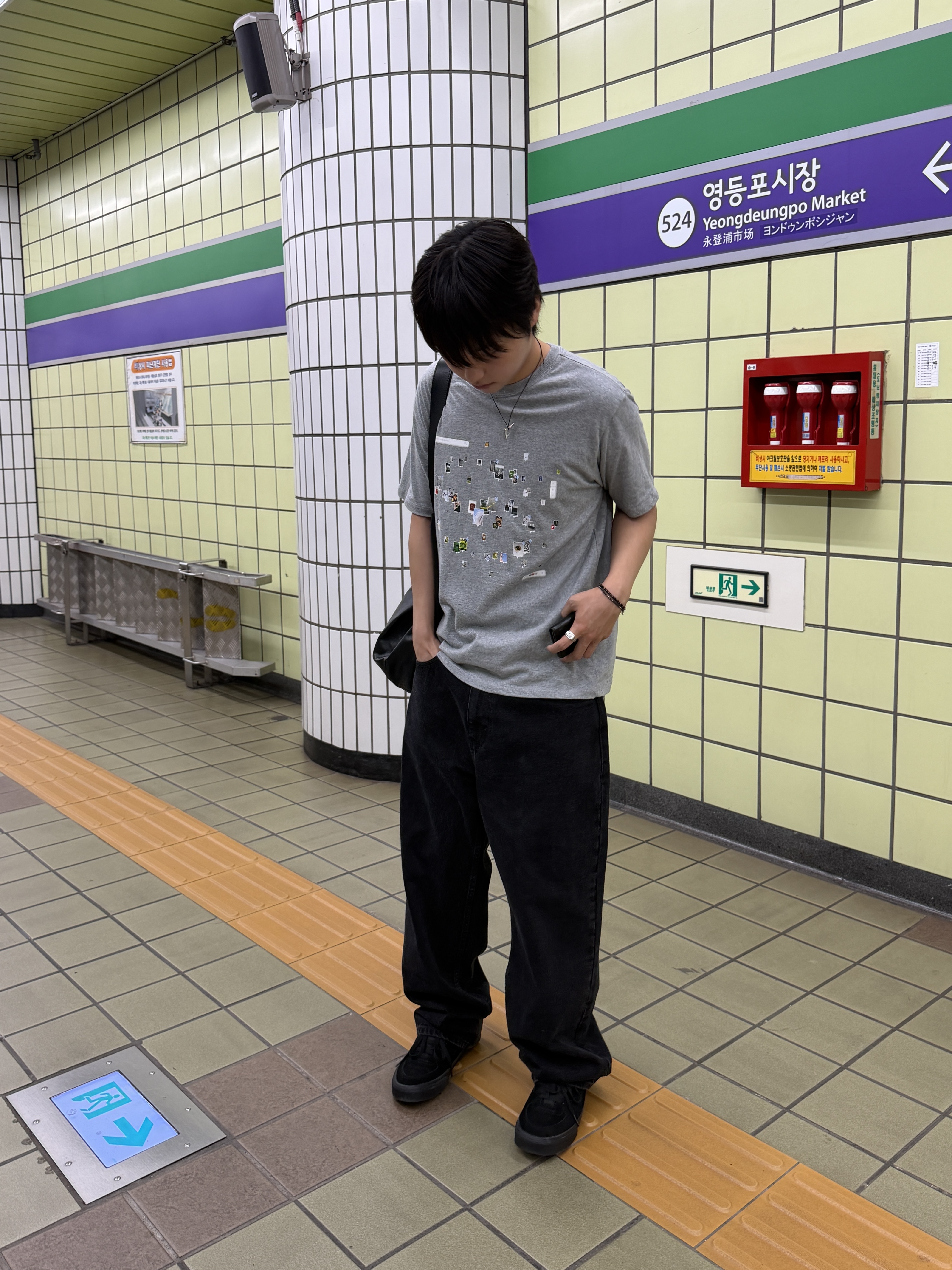 Vans Half Cab Black, Sansan Gear Throwback T-Shirt Melange Grey 착용 스타일