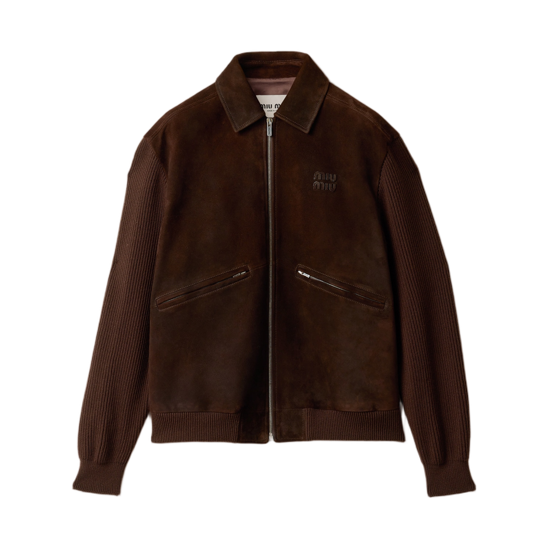 (W) 미우 미우 왁스드 스웨이드 블루종 자켓 시에나((W) Miu Miu Waxed Suede Blouson Jacket Sienna) - 1