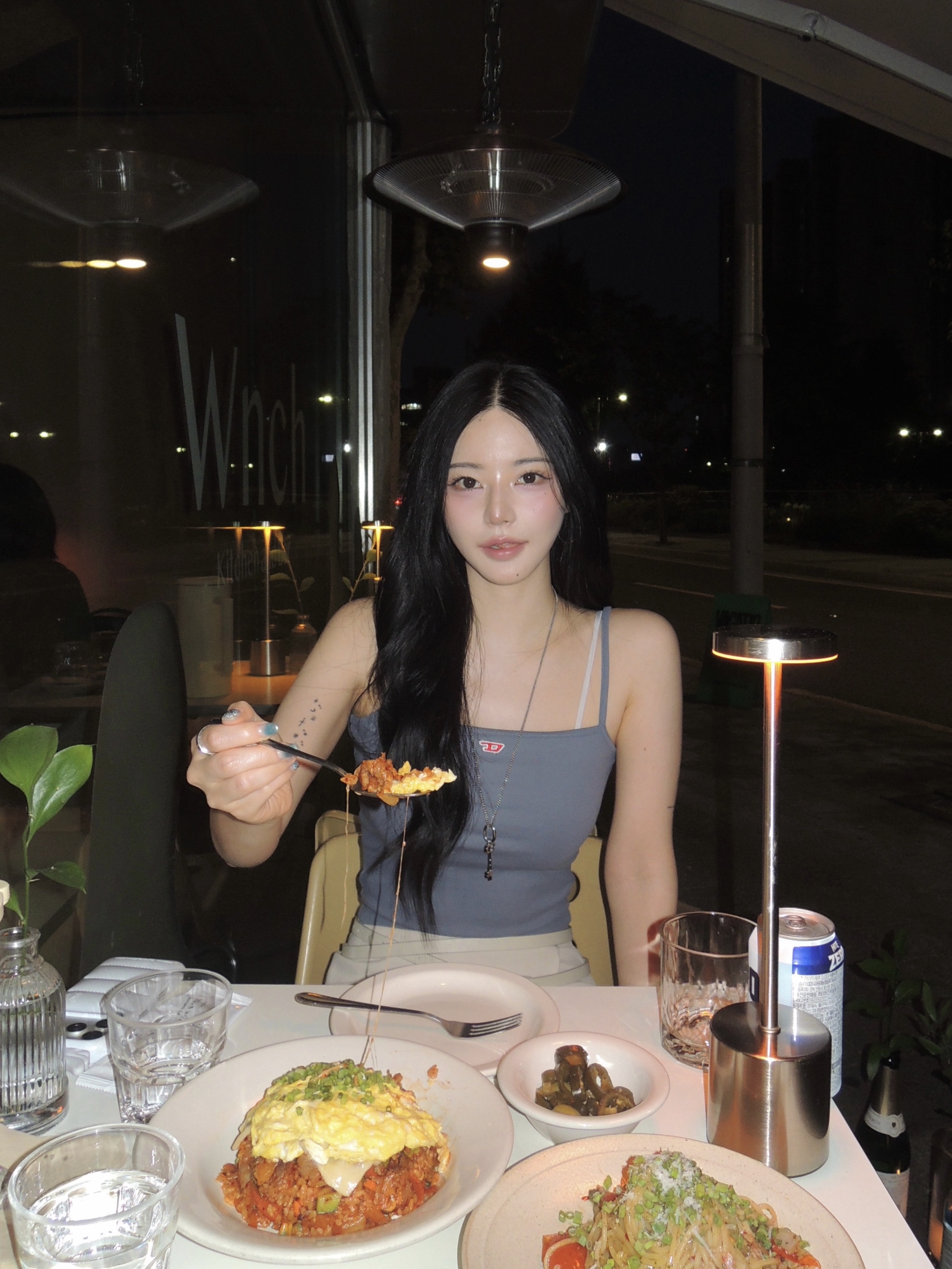 (W) Diesel T-Hop-D Logo Tank Top Light Blue 착용 스타일
