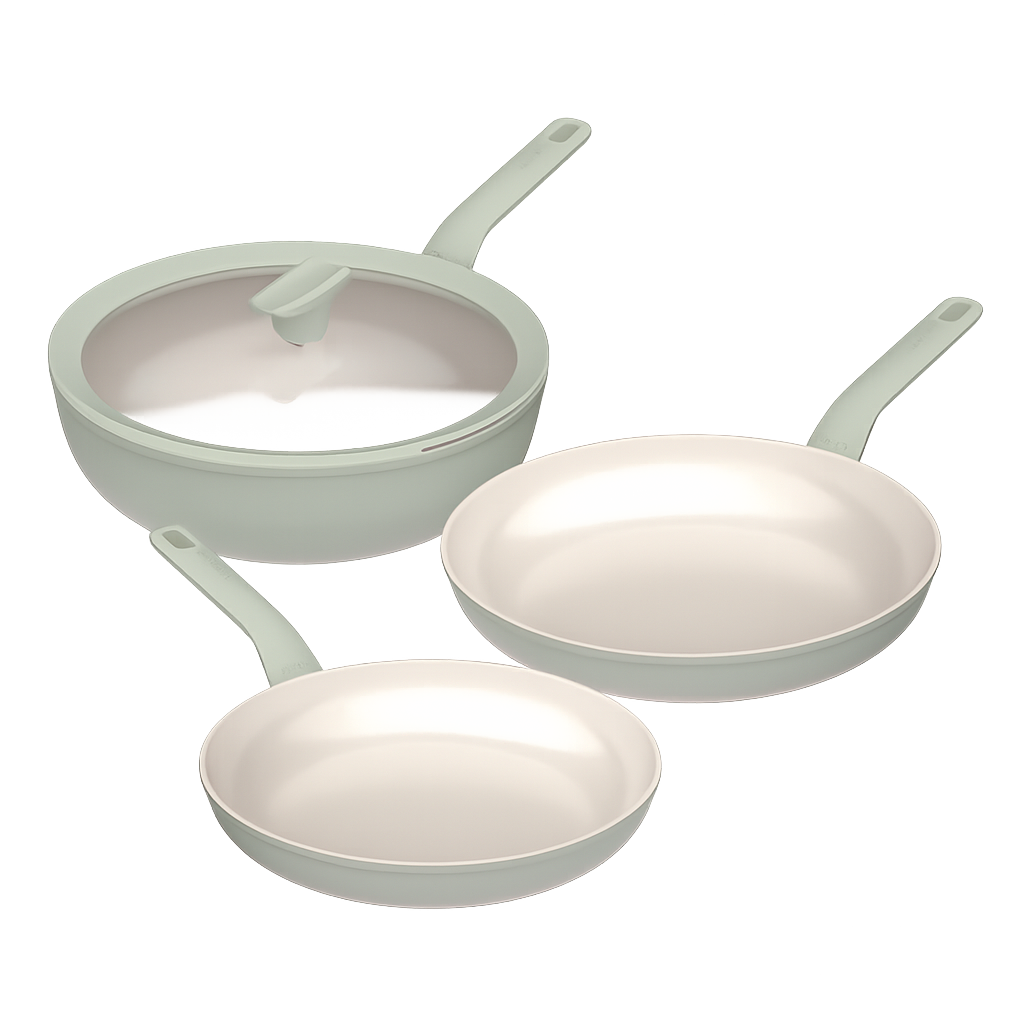 베르그호프 레오 밸런스 세라믹 후라이팬 3종 세트 세이지 (24+28+28WOK)(BergHOFF Leo Balance Ceramic Frypan 3‑Piece Set — Sage (24cm + 28cm + 28cm Wok))