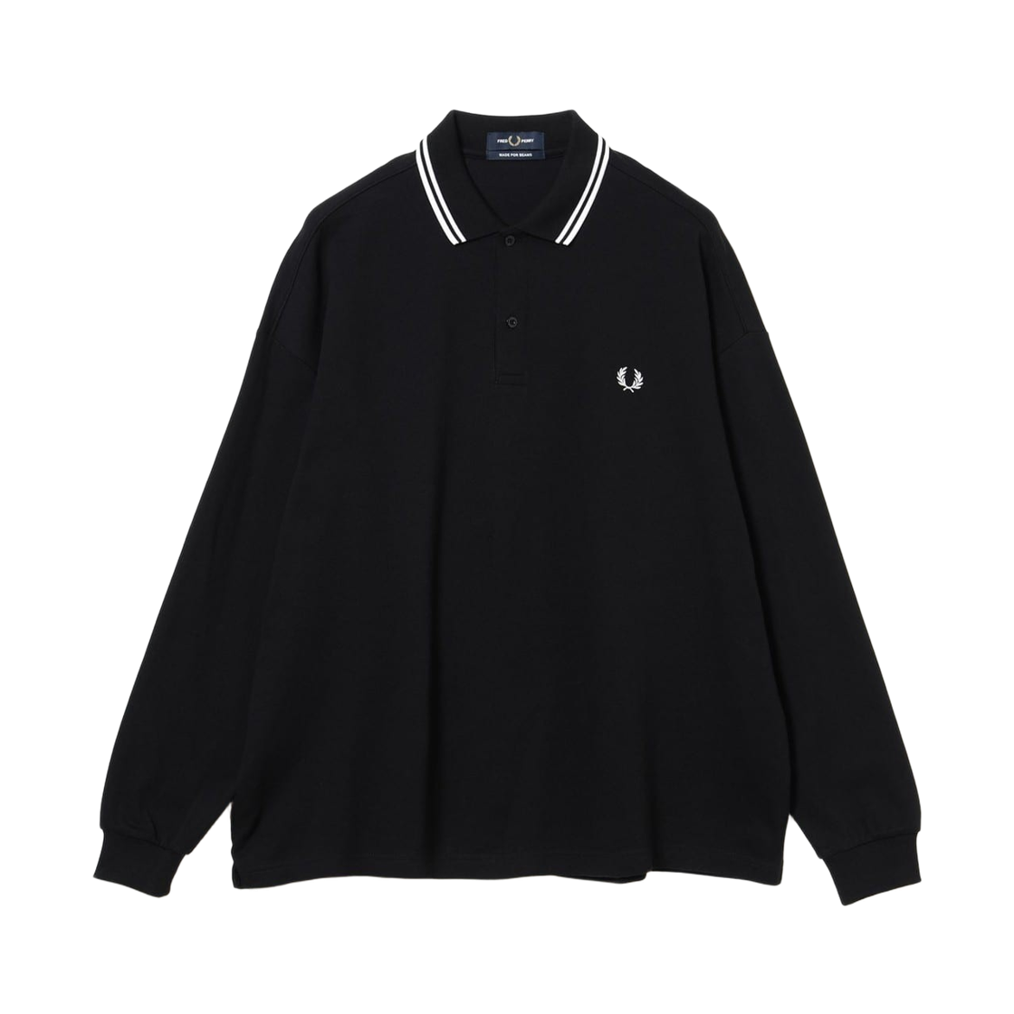 - Fred Perry x Beams Pique Long Sleeve Polo Shirt Black