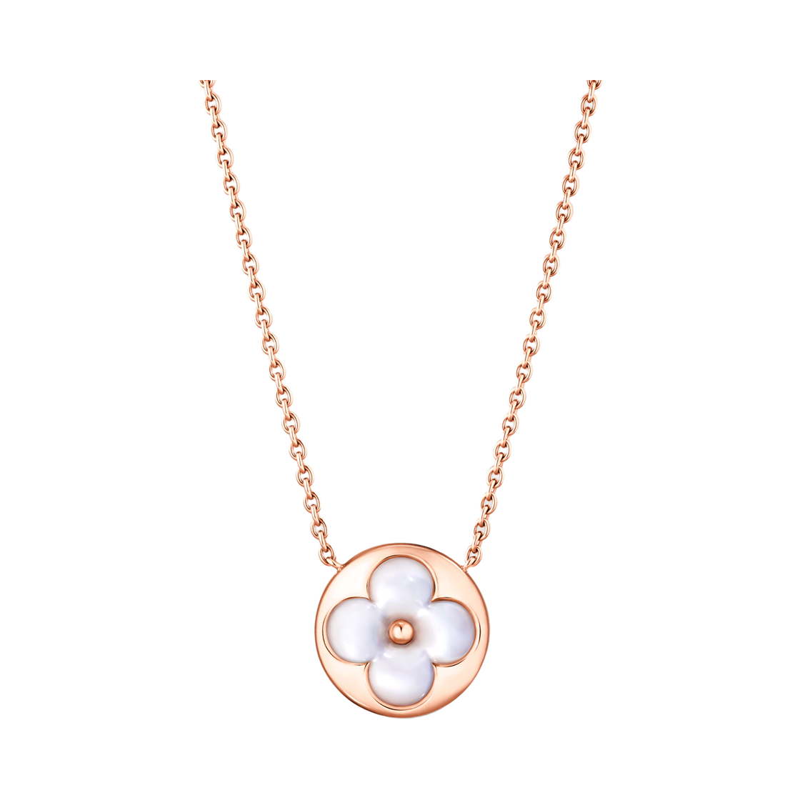 Q93520 (W) Louis Vuitton Color Blossom Sun Necklace Pink Gold White Mother of Pearl