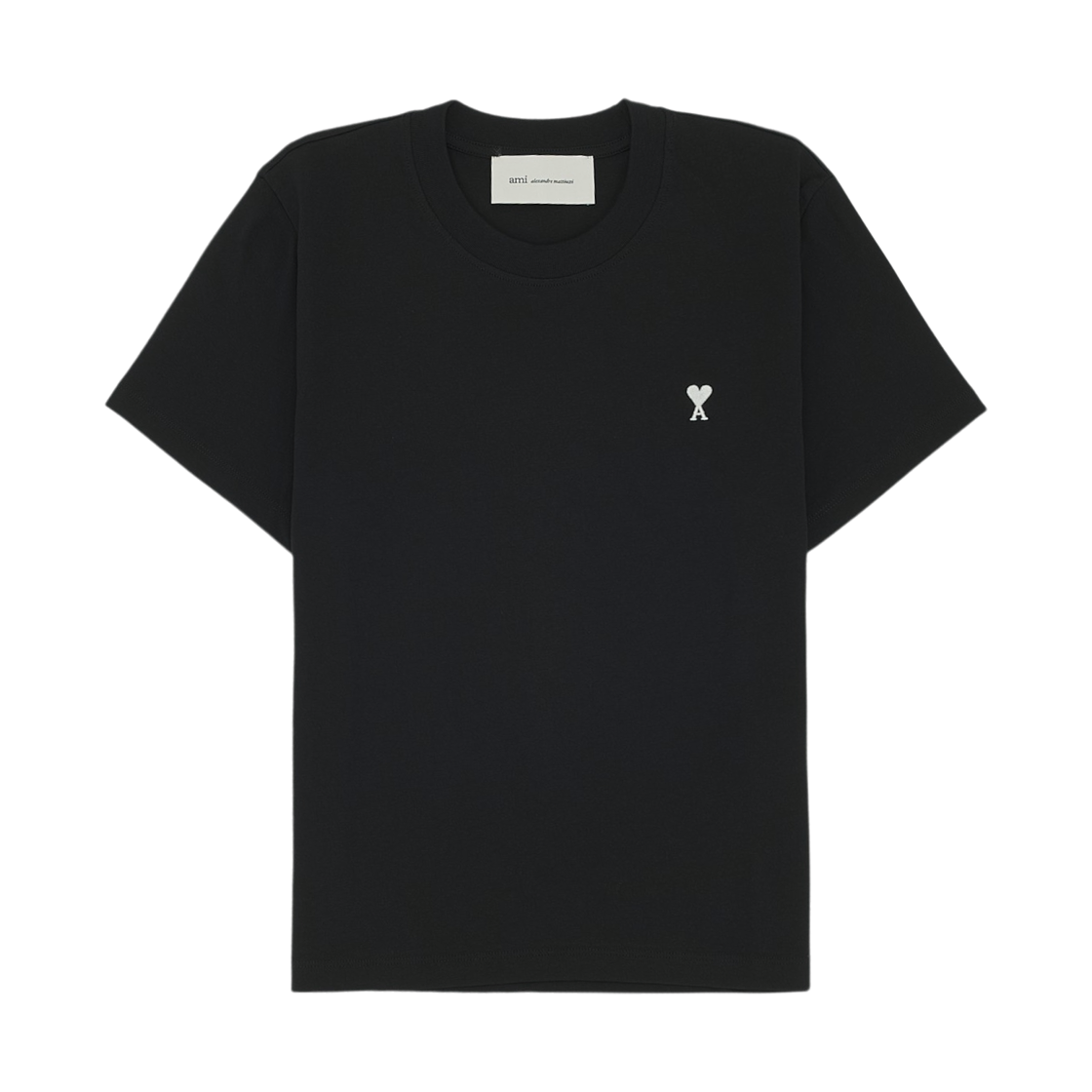 (W) 아미 블랙 코튼 아미 드 하트 크롭 티셔츠 블랙 화이트 크림((W) AMI Black Cotton Ami De Coeur Cropped T-Shirt Black White Cream)