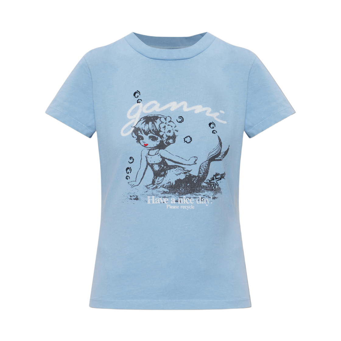 A1050239-326 (W) Ganni Cotton T-Shirt Blue