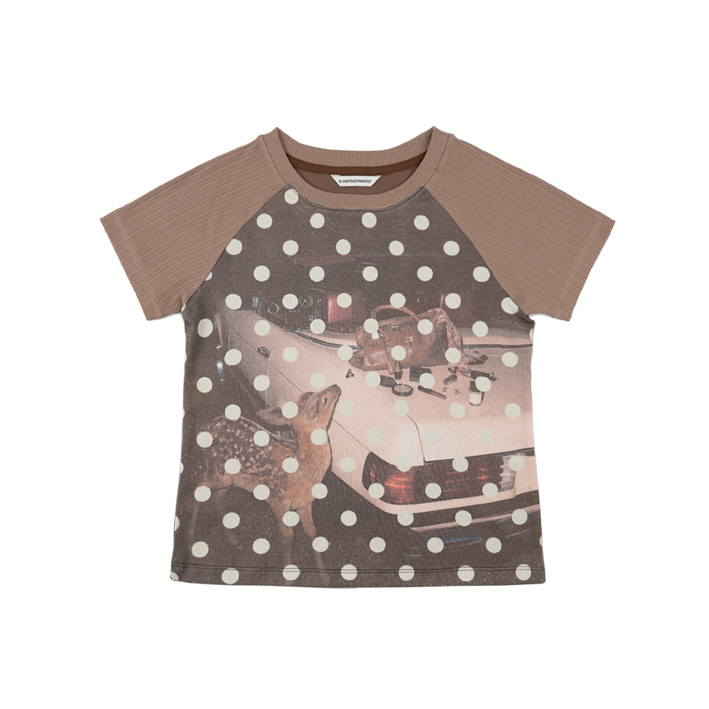 언스테디마켓 프린티드 나그랑 티셔츠 브라운(UnsteadyMarket Printed Raglan Tee_Brown)