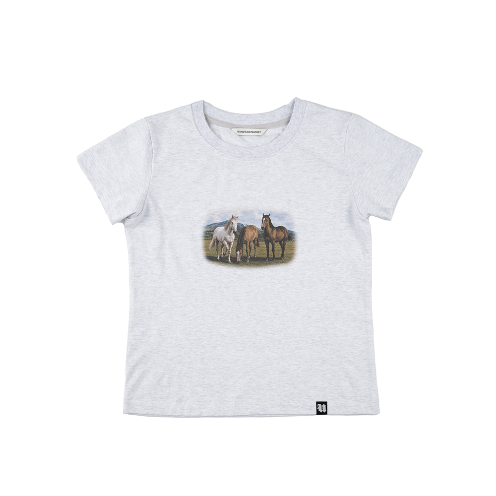 언스테디마켓 호시즈 그래픽 티셔츠 라이트그레이(UnsteadyMarket Horses Graphic Tee_Light grey) - 1