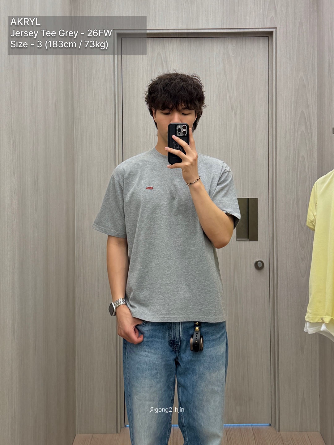 AKRYL Icon Cap Black - 26FW, AKRYL Jersey Tee Grey - 26FW 착용 스타일 - 5