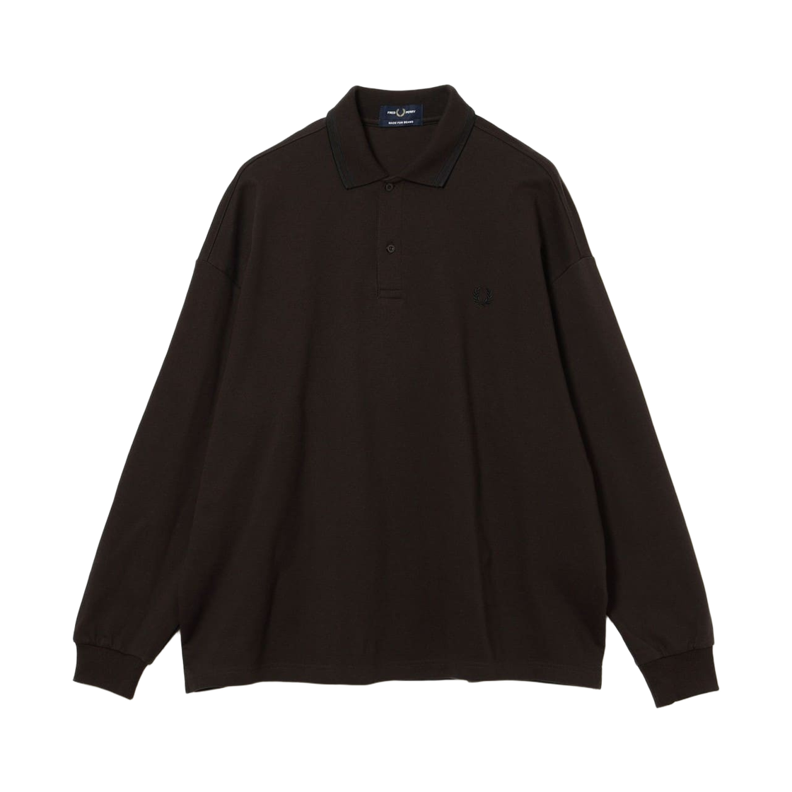 - Fred Perry x Beams Pique Long Sleeve Polo Shirt Rich Brown
