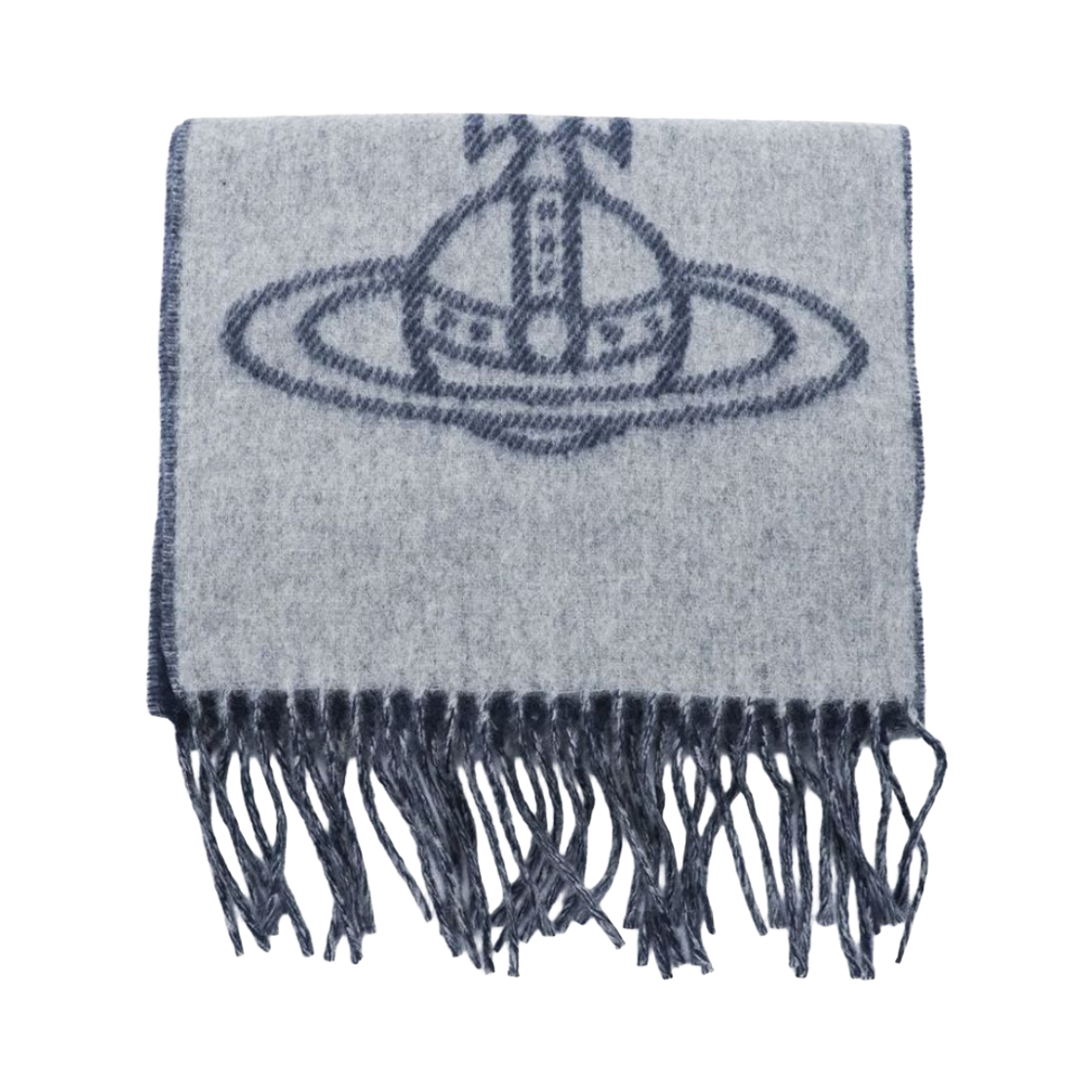 81030006-W01MK-P407 Vivienne Westwood Double Face Fringed Muffler Mineral Grey