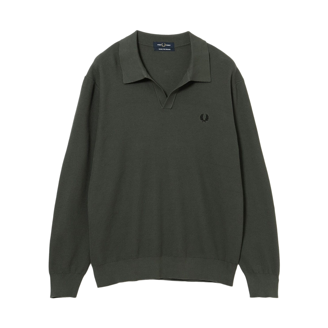 - Fred Perry x Beams Skipper Knit Long Sleeve Polo Shirt Field Green
