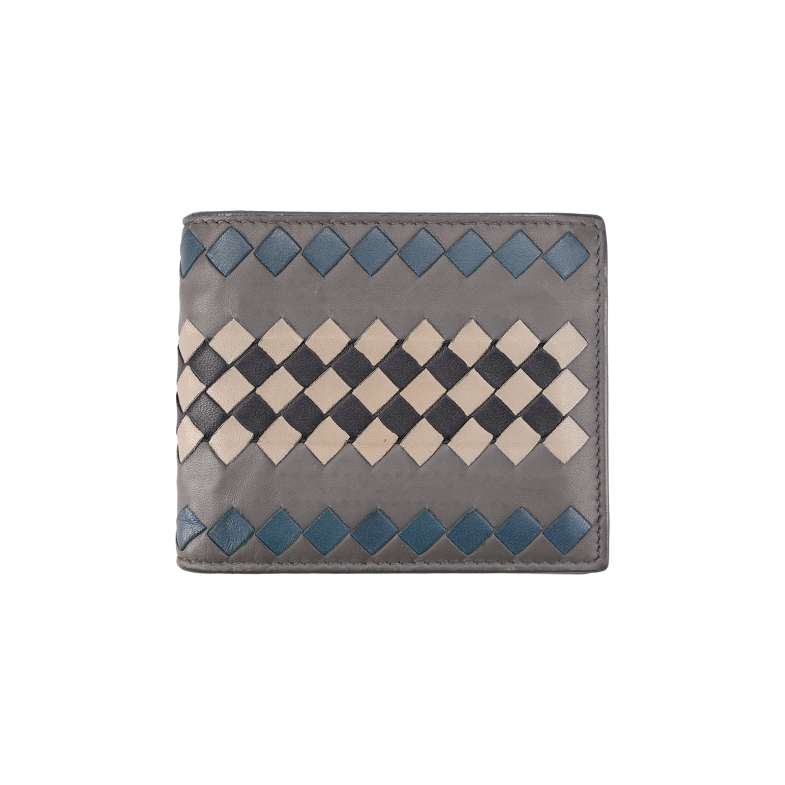 보테가 베네타 체커 인트레치아토 반지갑 레더 그레이(Bottega Veneta Checker Intrecciato Leather Wallet Gray) - 1