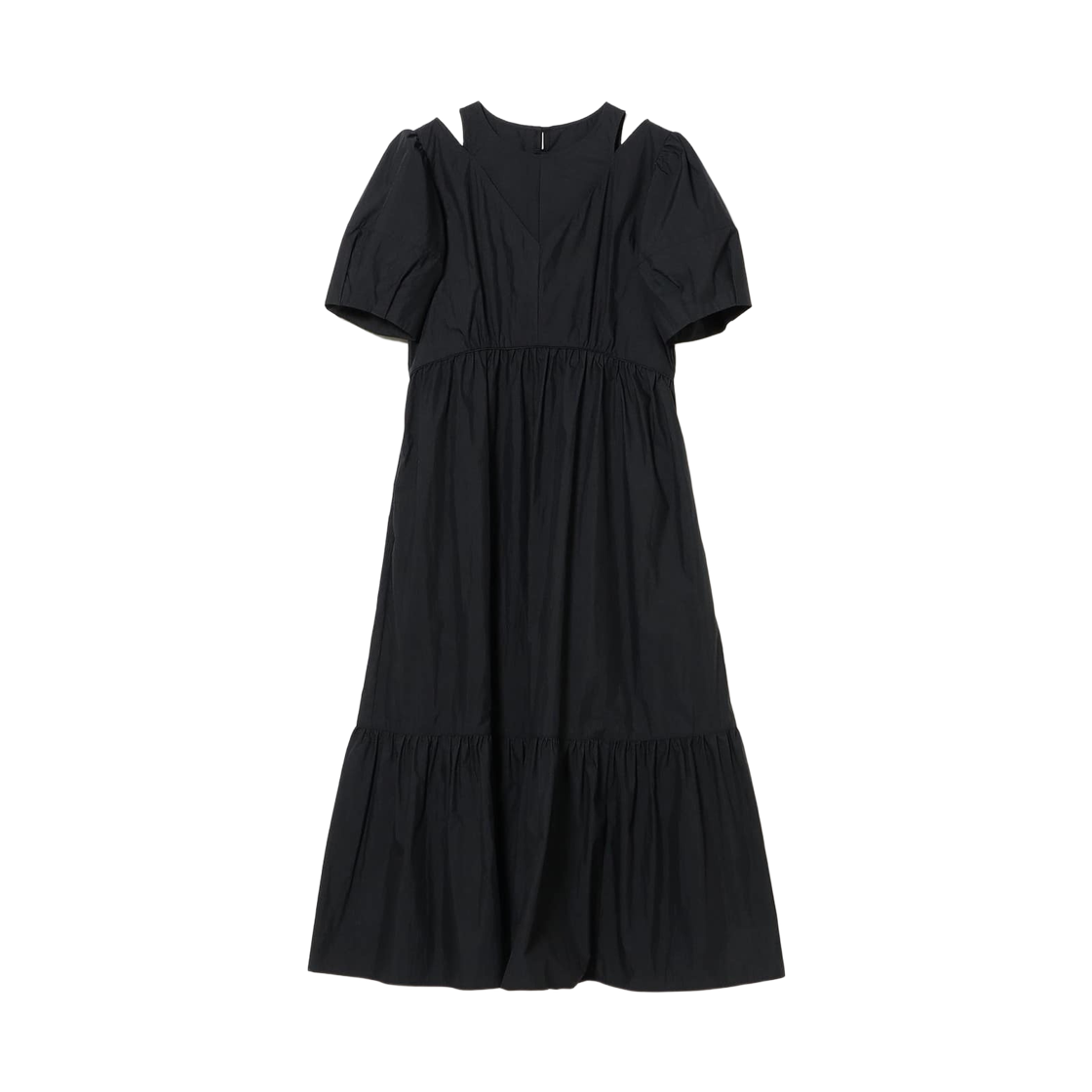 (W) 레이 빔즈 숄더 슬릿 드레스 블랙((W) Ray Beams Shoulder Slit Dress Black)