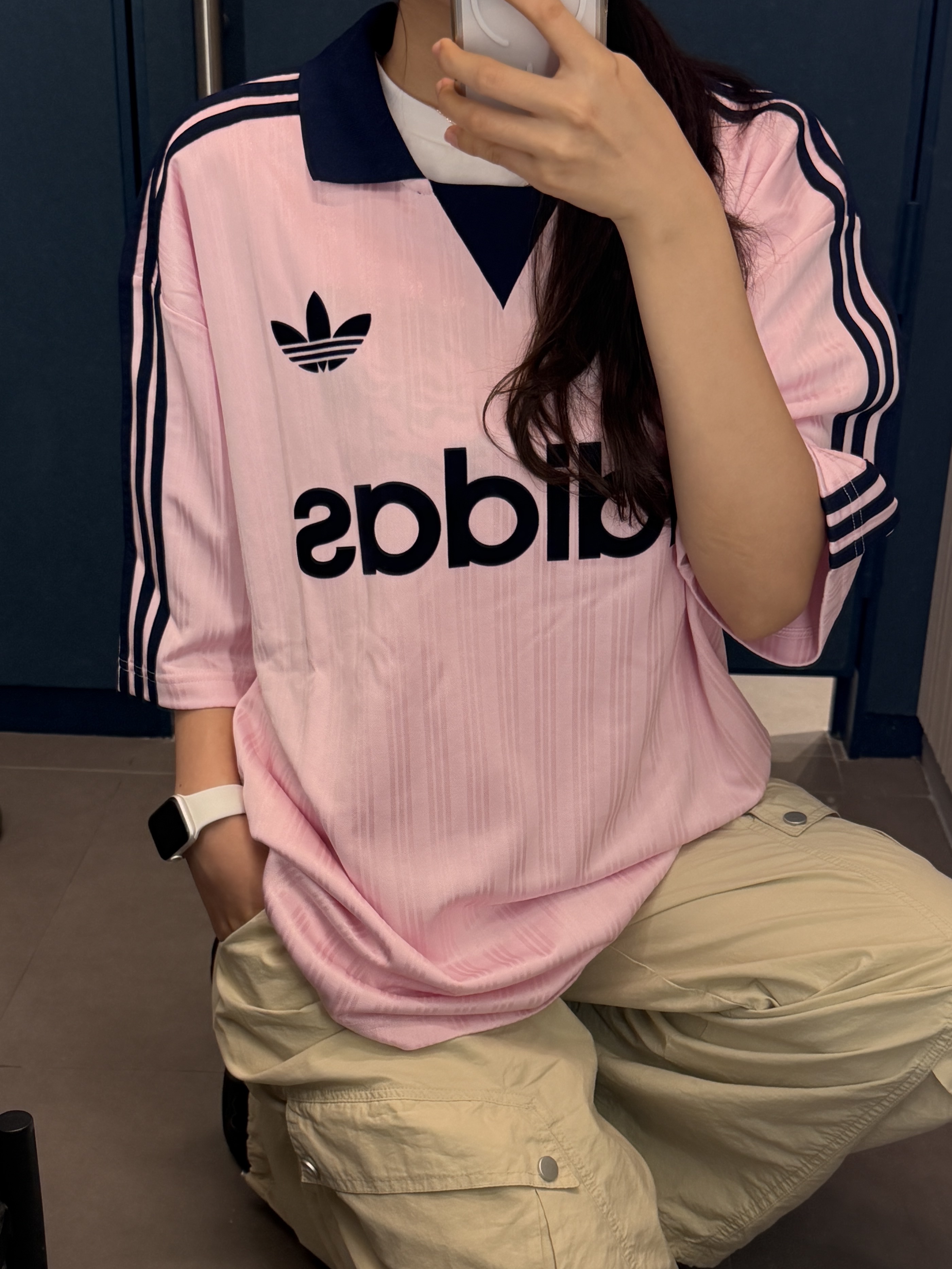 Adidas Originals Collared Goalie Top Clear Pink - KR Sizing 착용 스타일 - 2