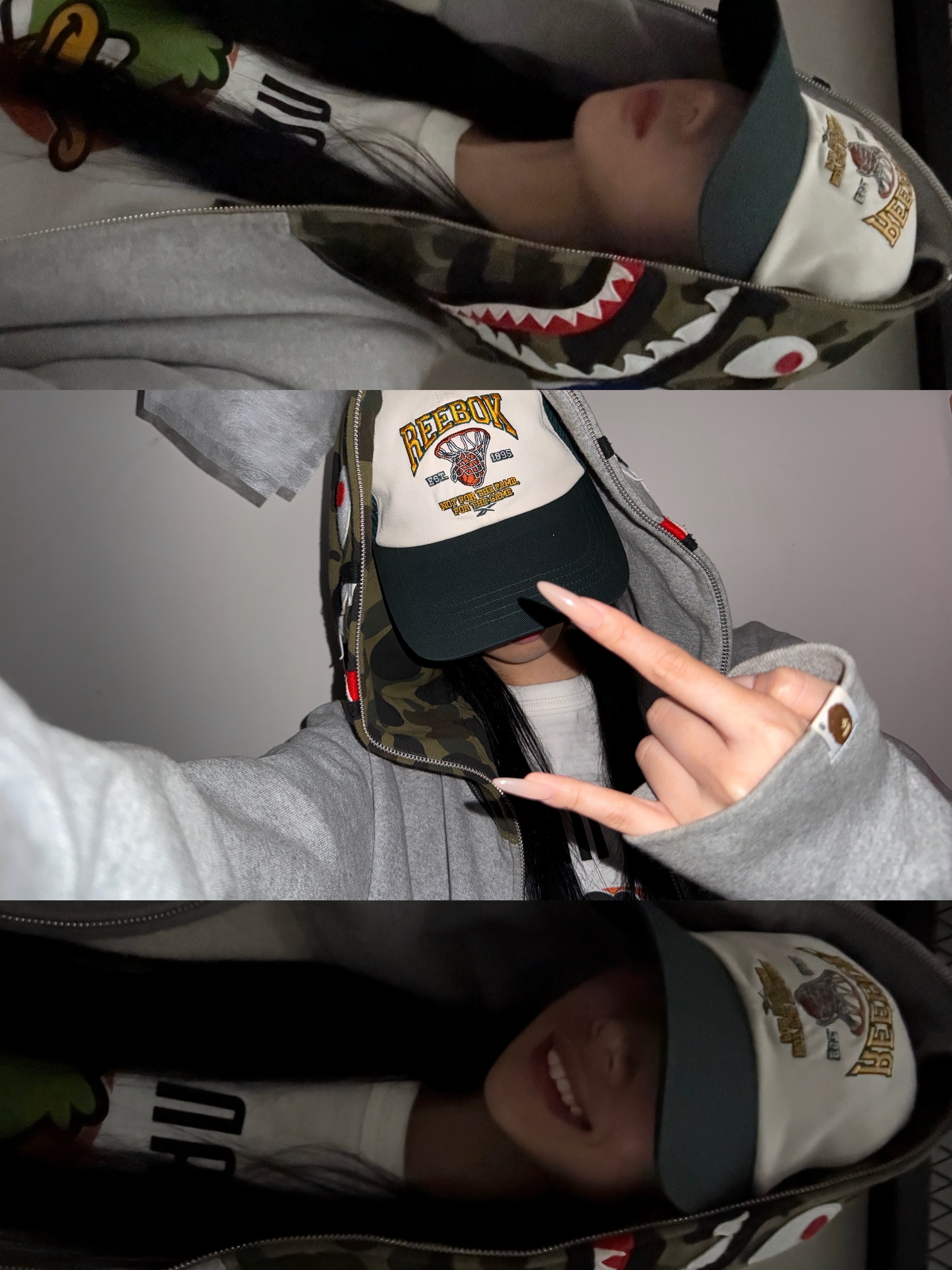 BAPE Shark Full Zip Double Hoodie Gray, New Balance 509 Sea Moss 착용 스타일 - 3