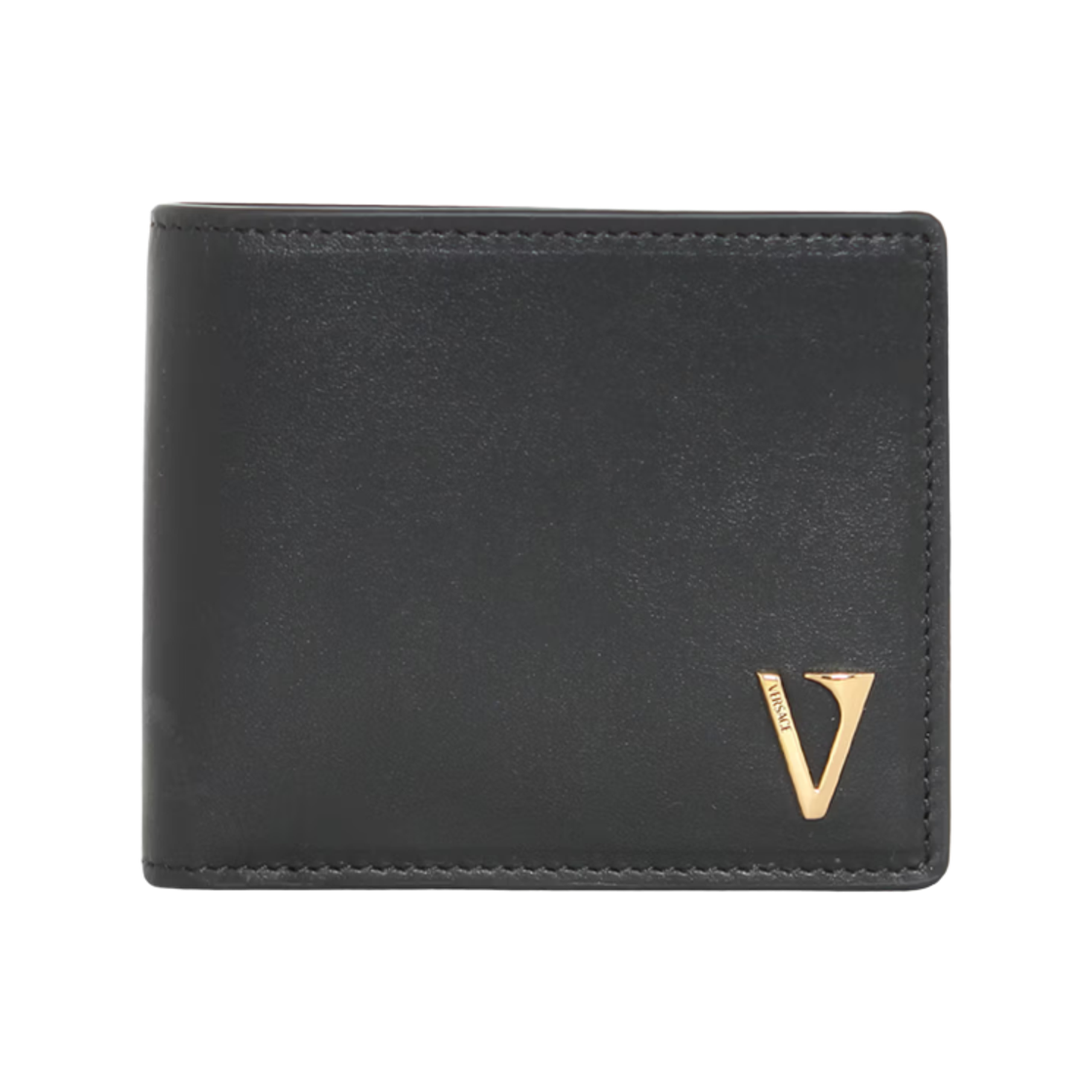 베르사체 브이 메탈 로고 레더 반지갑 블랙(Versace V Metal Logo Leather Bi-Fold Wallet Black) - 1