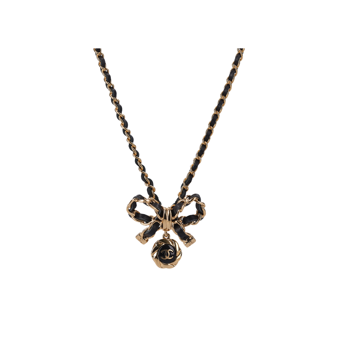 ITNSJOWAHDAI Chanel Ribbon Necklace Imitation Pearls & Gold Metal Black