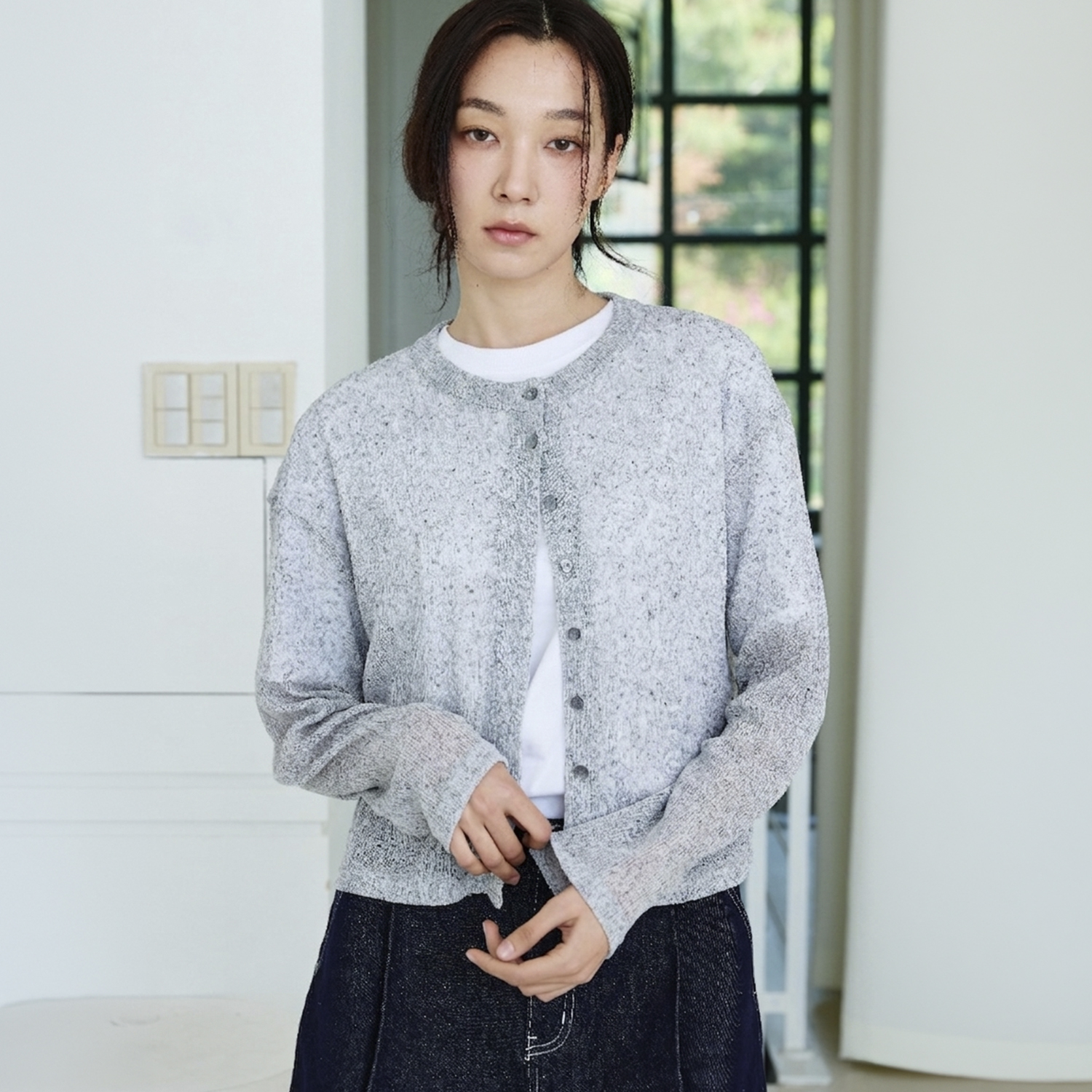 니티드 썸머 롱 슬리브 가디건 그레이(Knitted Summer Long Sleeve Cardigan Grey) - 4