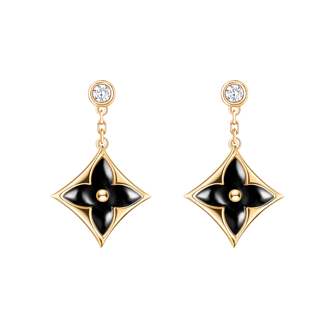 Q96992 (W) Louis Vuitton Color Blossom BB Star Ear Studs Yellow Gold Onyx Diamond