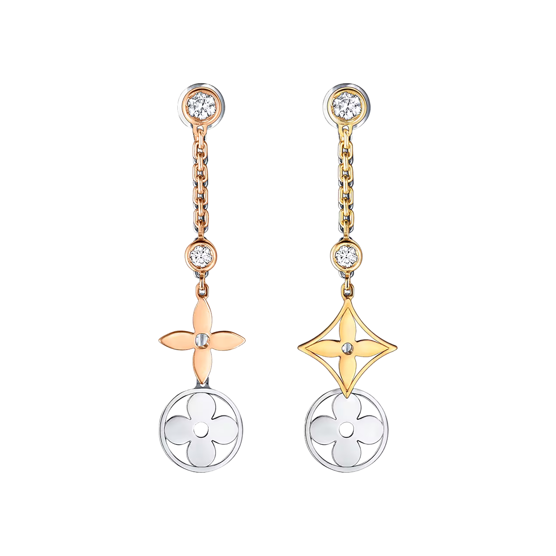 Q96413 (W) Louis Vuitton Idylle Blossom Long Earrings 3 Golds & Diamond