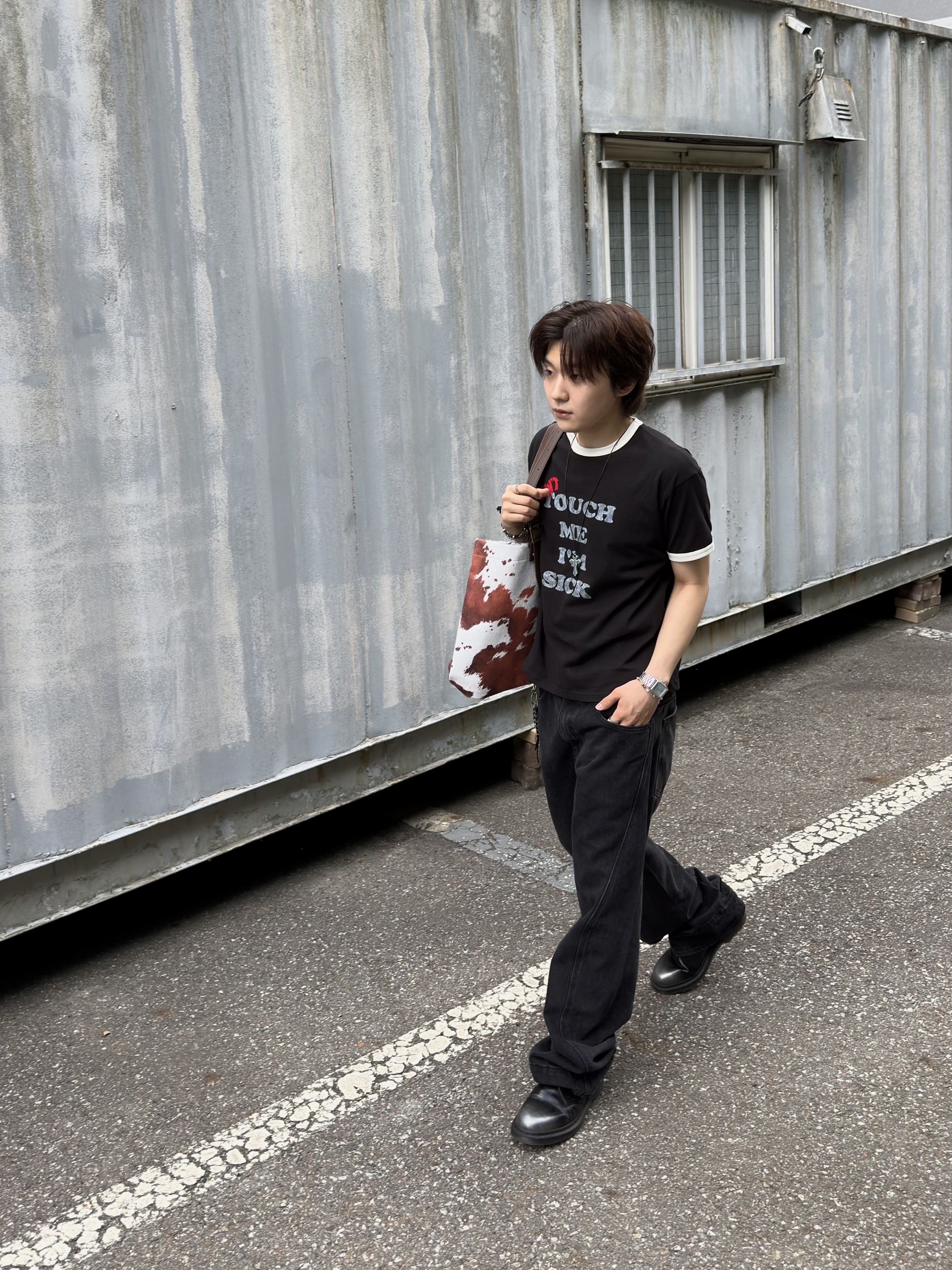 Plastic Product MPa Drift Denim Pants Grey, Undermycar MU.128 Original Logo Cracked Leather Belt Gold / Brown 착용 스타일 - 3