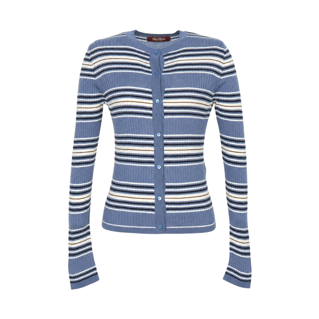 (W) 막스마라 스튜디오 피옴보 자수 실크 블렌드 가디건 블루((W) Max Mara Studio Piombo Embroidered Silk Blend Cardigan Blue)