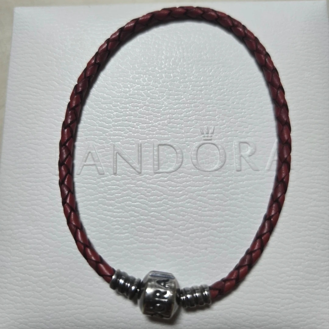 (W) Pandora Moments Snake Chain Bracelet Sterling Silver, Pandora Moments Round Clasp Braided Leather Bracelet Blue Sterling Silver 착용 스타일 - 4
