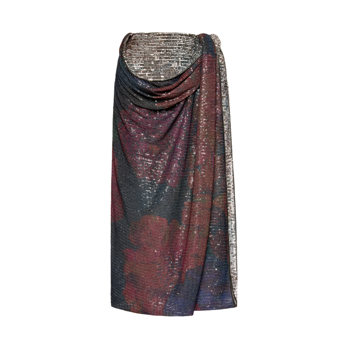 S51MI0017M20263001S (W) Maison Margiela Printed Paillettes Draped Maxi Skirt Mist