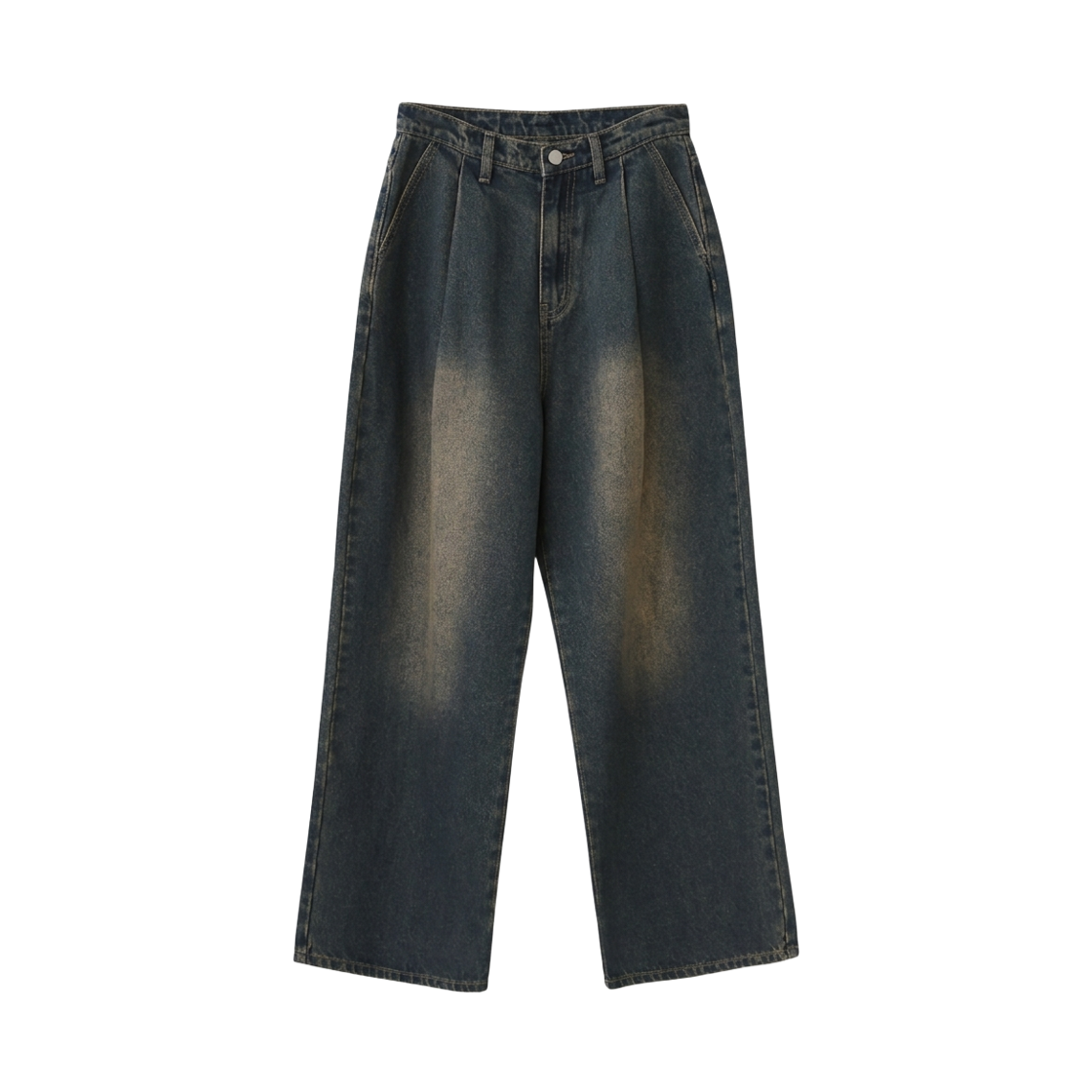 GC3949 GCLIP Pleated Vintage Wash Balloon Fit Wide Denim Pants