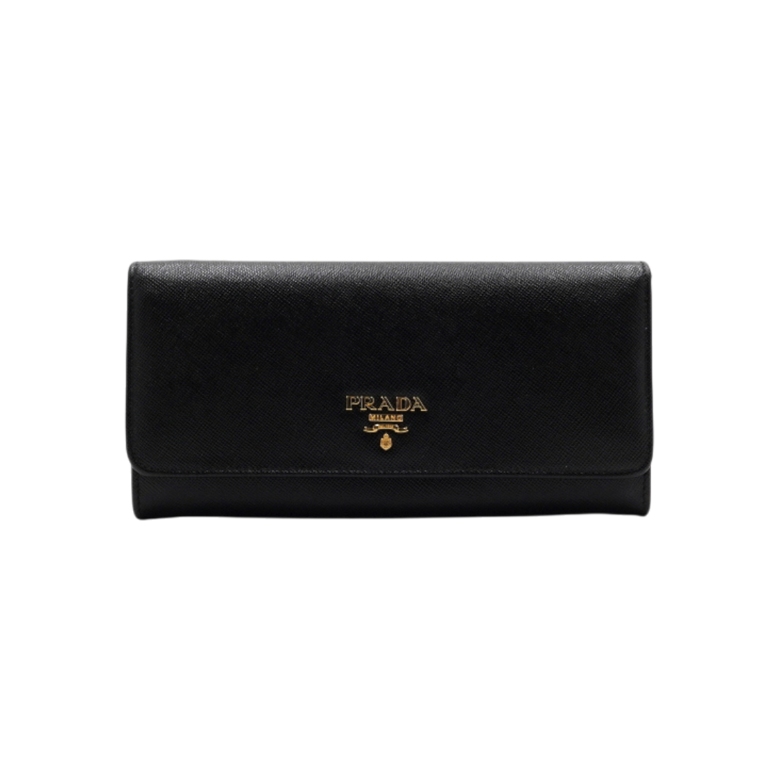 ITBGPN59VN2S Prada 1M1132 Black Saffiano Gold Logo Snap Wallet