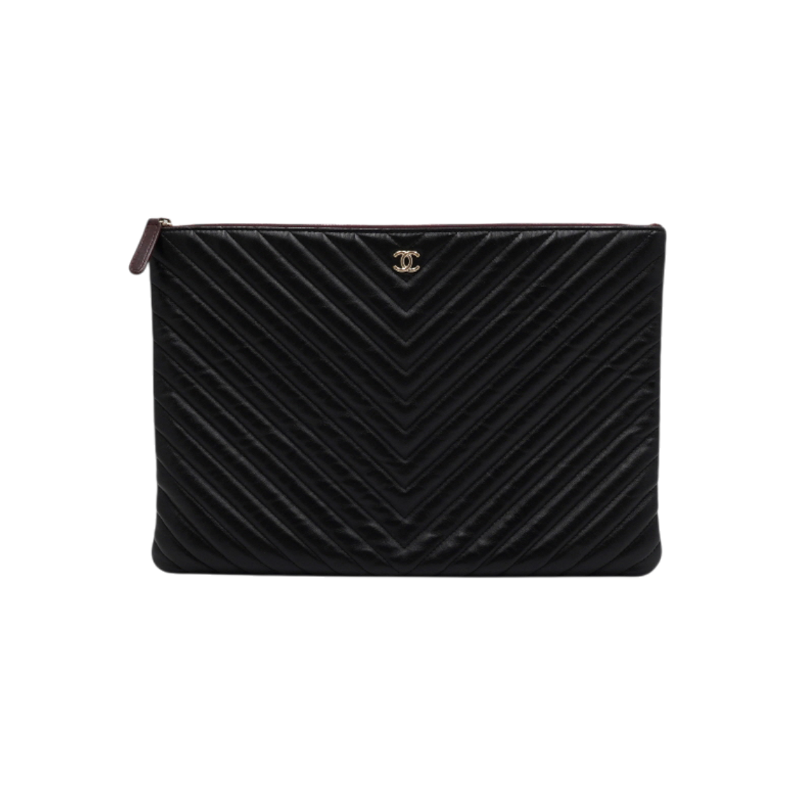 ITDKIAVTWMVS Chanel Black Lambskin Gold CC Chevron Large Clutch Bag