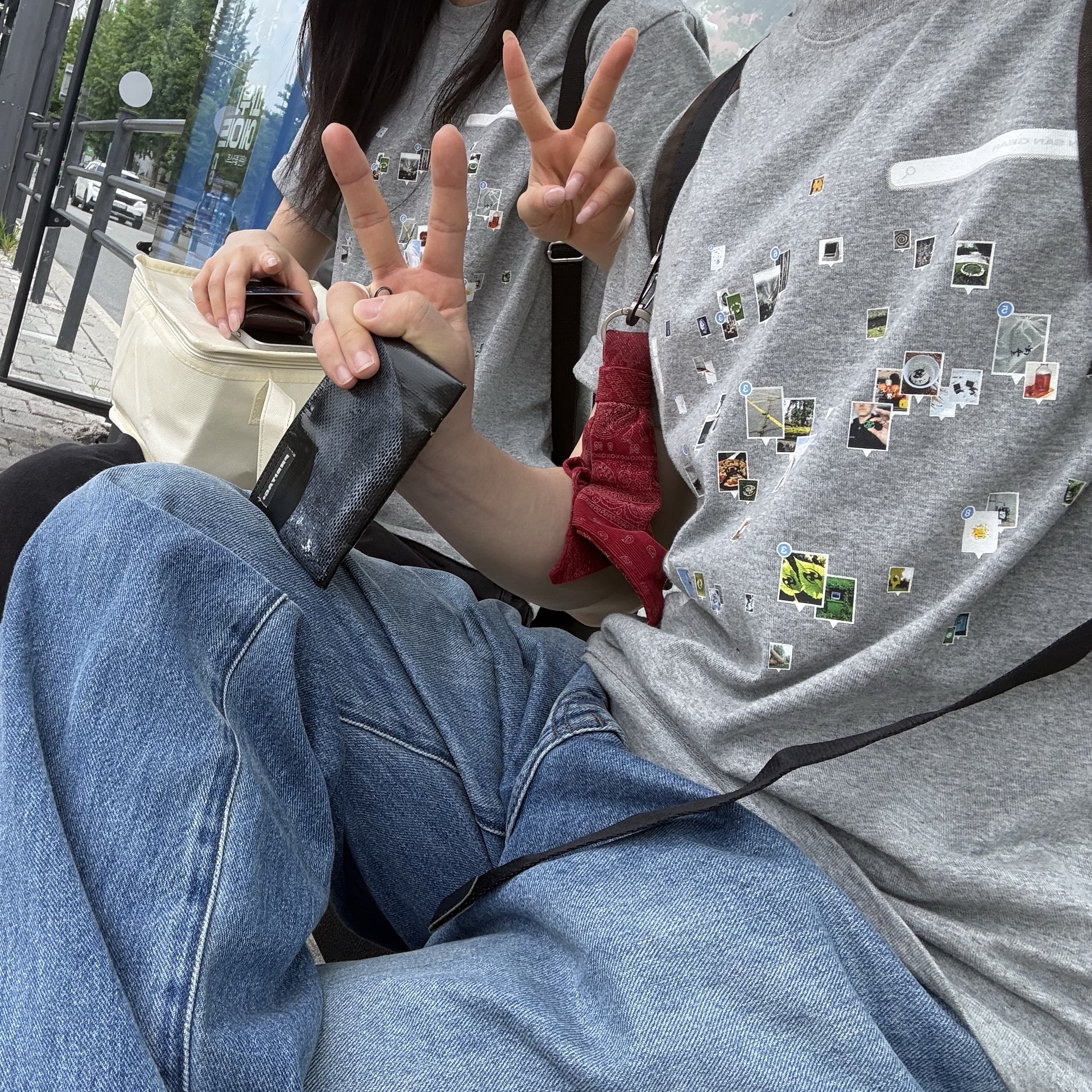 Sansan Gear Throwback T-Shirt Melange Grey 착용 스타일