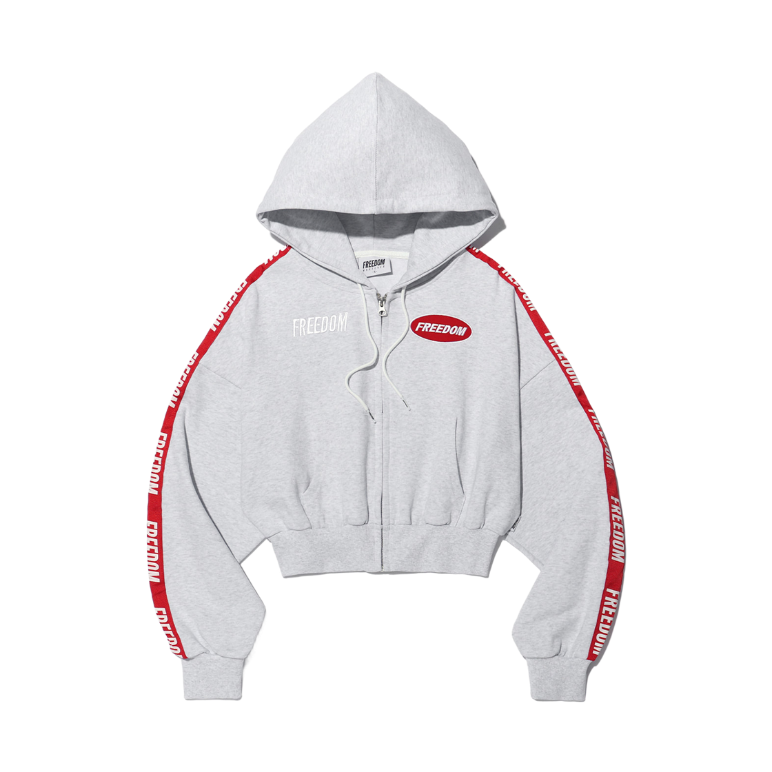 FD25LWHZ0160ME FREEDOM FREEDOM Womens Crop Lettering Hooded Zip-up Melange