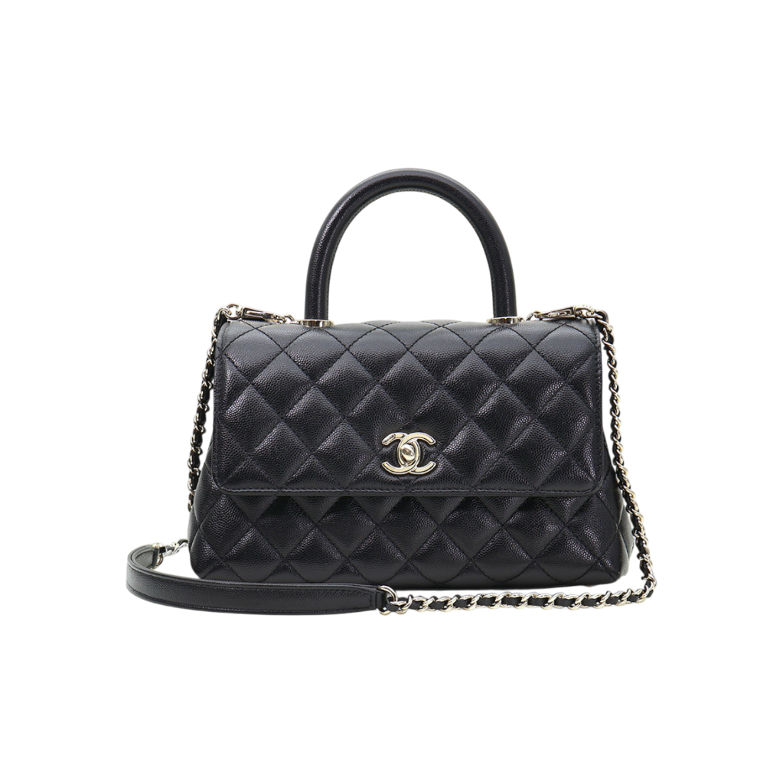 ITPOBUO7CQLP Chanel Black Caviar Gold Hardware Coco Handle Small Flap 2-Way