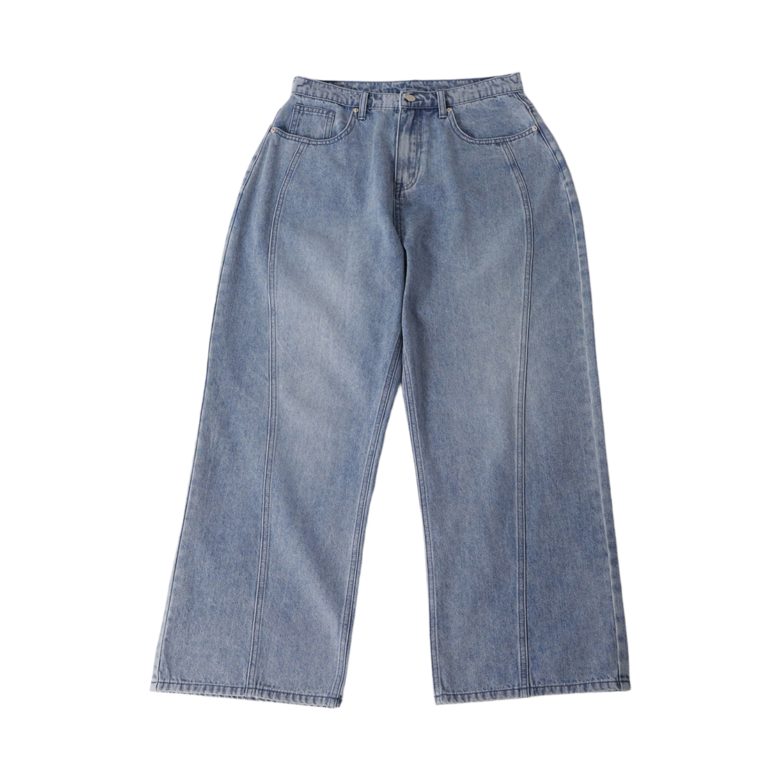 GC3950-블루 GCLIP Blue-Washed Curved Incision Line Wide Denim Pants Blue