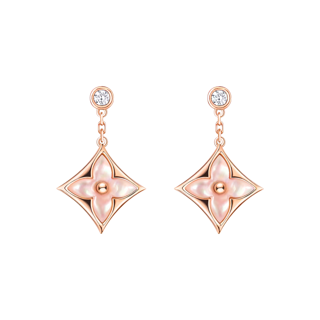 Q96667 (W) Louis Vuitton Color Blossom BB Star Earrings Pink Gold Pink Mother of Pearl Diamond