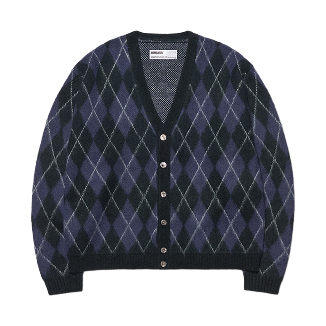 노매뉴얼 아가일 헤어리 가디건 다크 네이비(NOMANUAL Argyle Hairy Cardigan Dark Navy) - 1