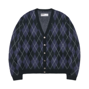 NOMANUAL Argyle Hairy Cardigan Dark Navy