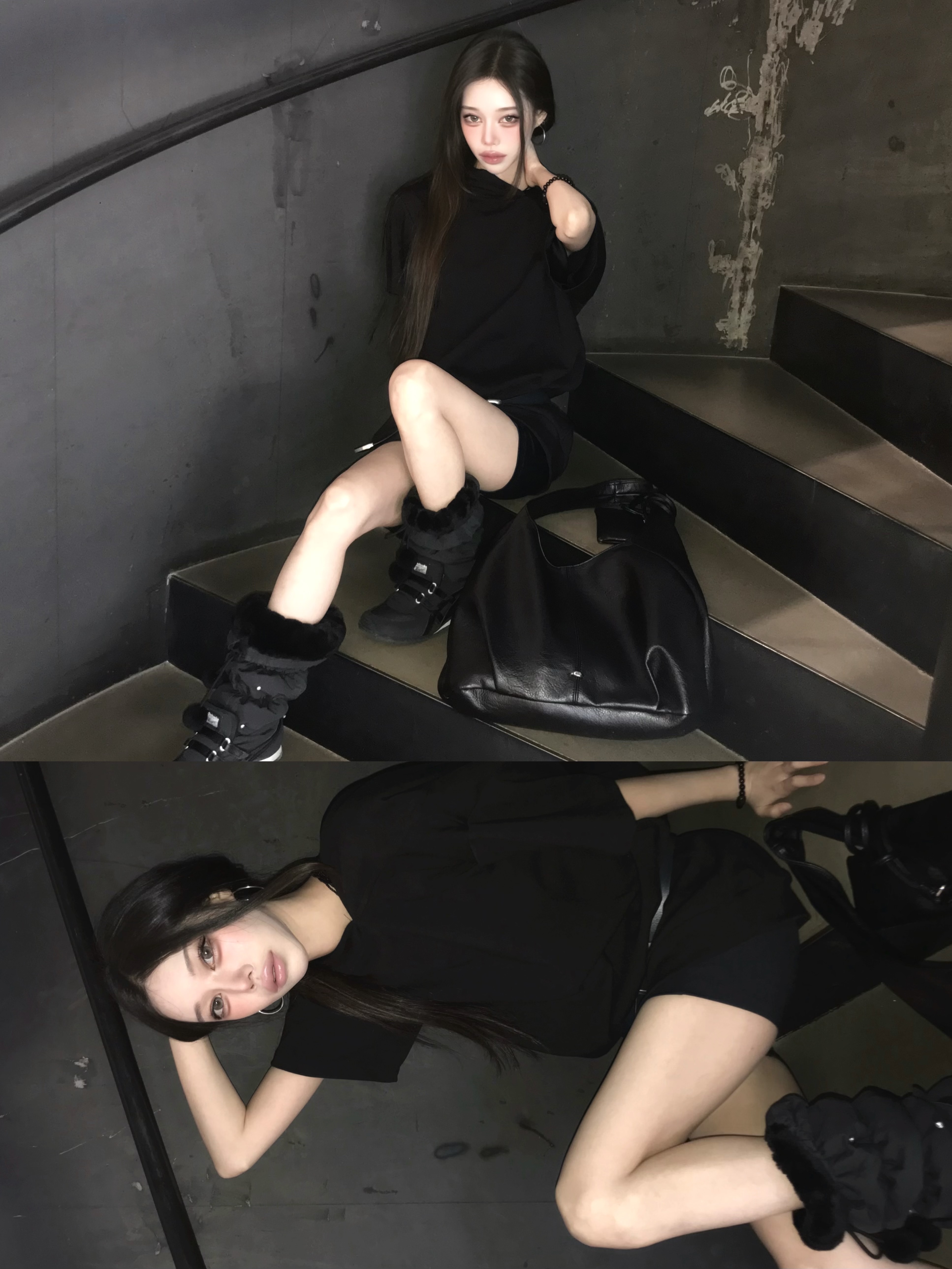 (W) Onitsuka Tiger Winter Heaven Black 착용 스타일 - 6
