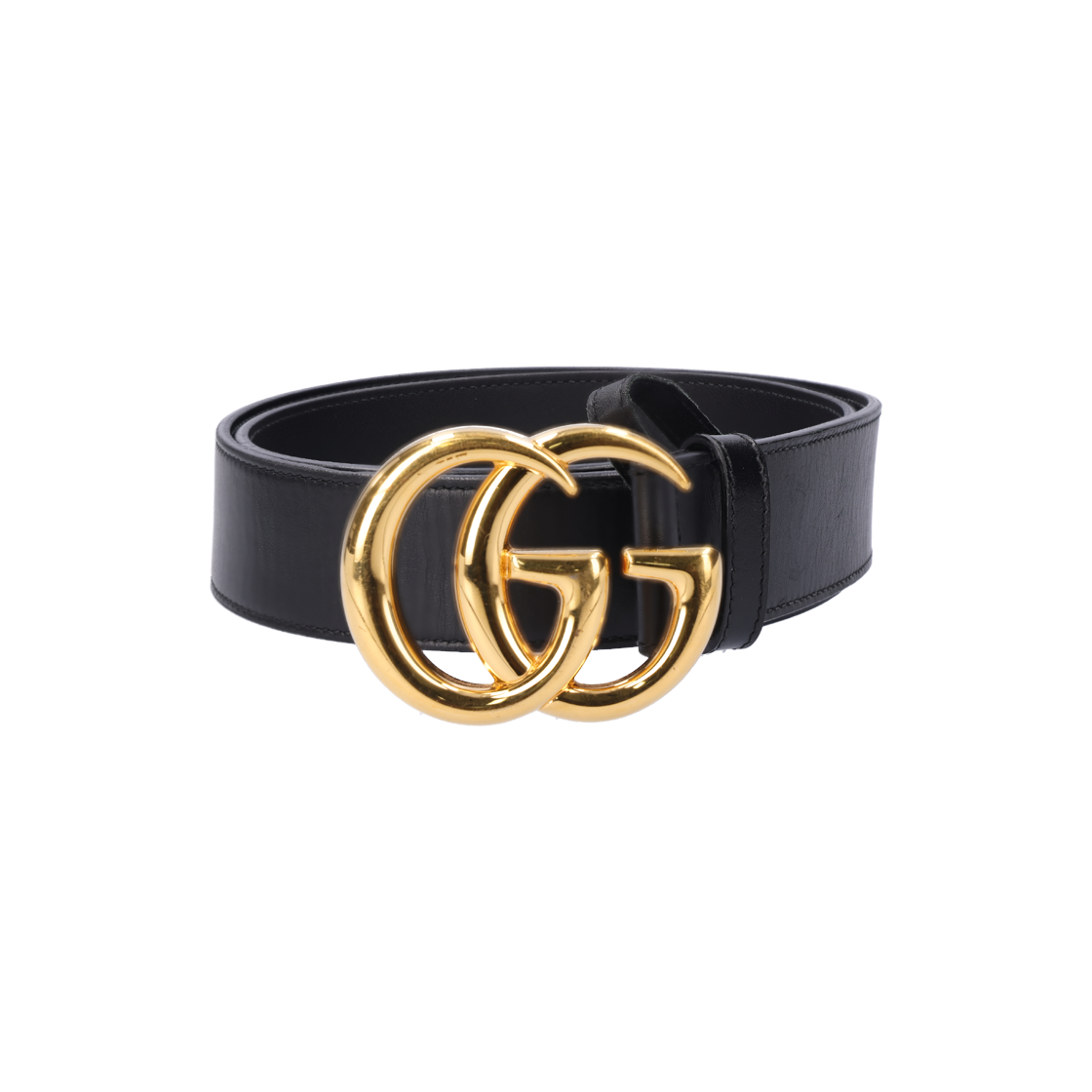 ITO4KQSV5LNT Gucci GG Marmont Shiny Buckle Leather Belt Black