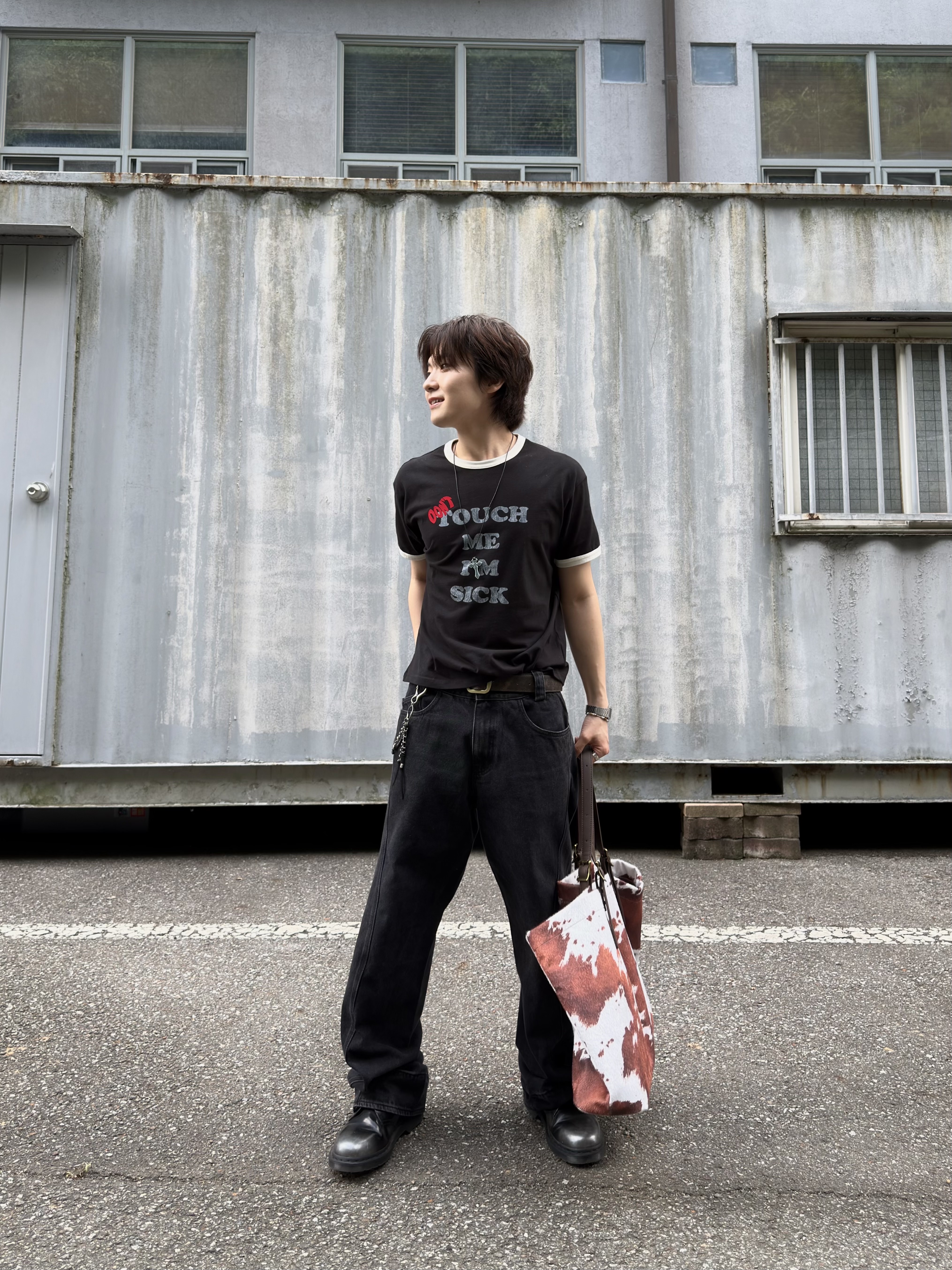 Plastic Product MPa Drift Denim Pants Grey, Undermycar MU.128 Original Logo Cracked Leather Belt Gold / Brown 착용 스타일 - 1