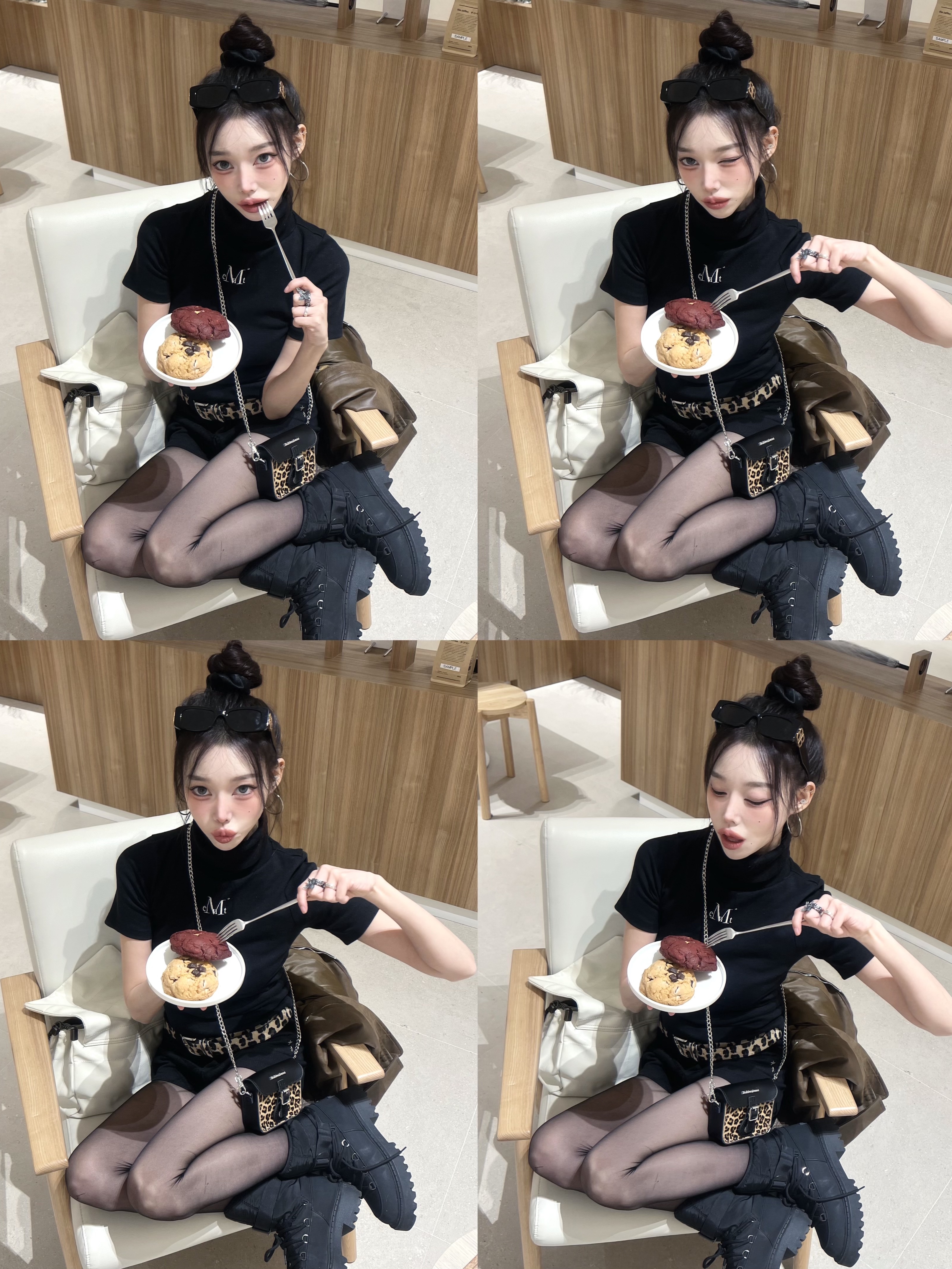 MUCENT Blubber Turtle Neck Half T Black 착용 스타일 - 1