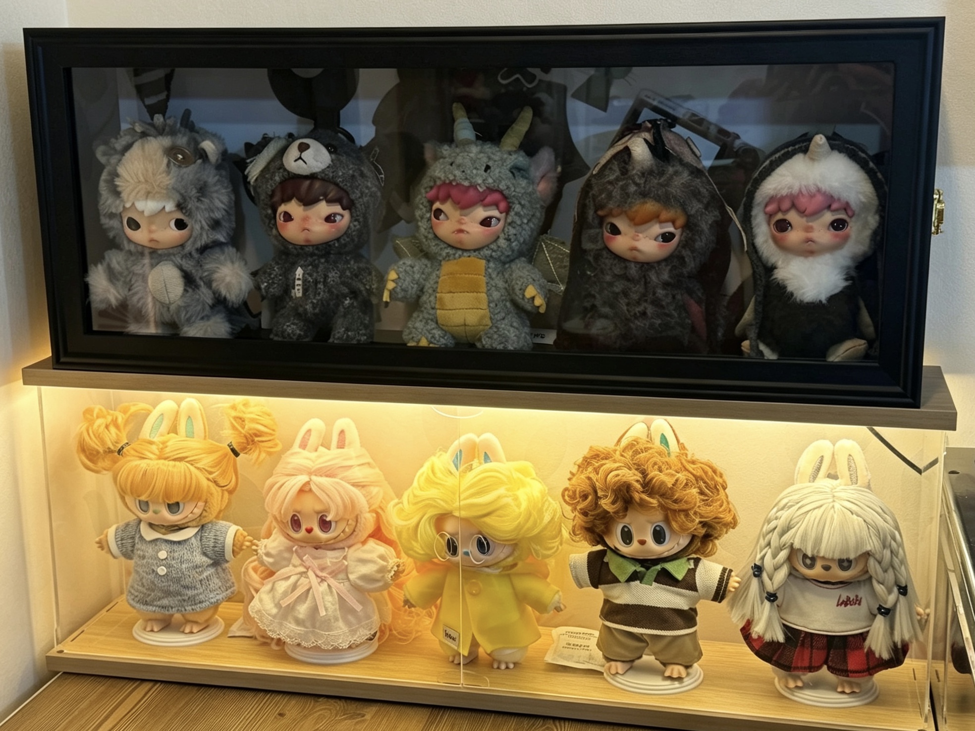 Pop Mart Hirono Mist Walker Series Plush Doll Pendant Sealed Case (1 Blind Box), Pop Mart The Monsters Hair Salon Series Vinyl Plush Velvet Noon (Opened Case) 착용 스타일