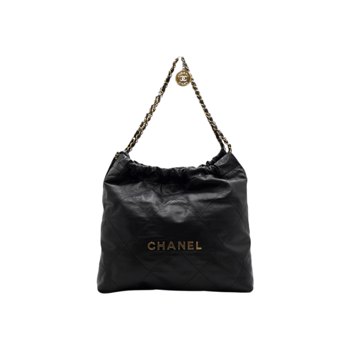 ITJVBH2D2BKQ Chanel Black Calfskin Medium 22 Bag with Gold Hardware